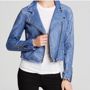 Blank NYC blue vegan leather biker moto jacket M
